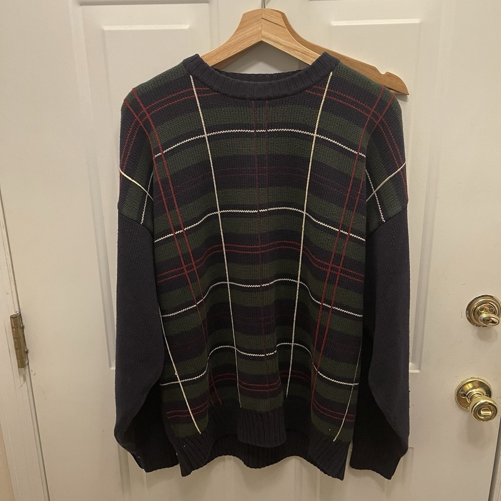 VINTAGE WOODS & GRAY Tartan Plaid Sweater Cotton Knit Men's Large‎ Golf Classic